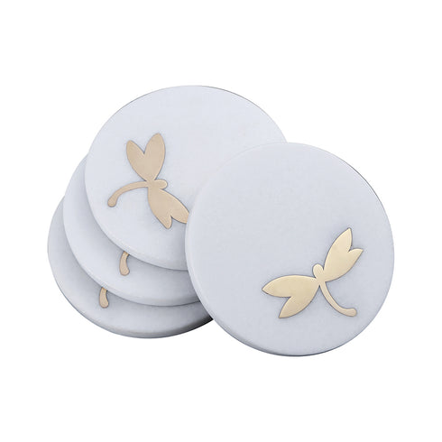 White Marble Coasters with Brass Inlay (Set of 4)